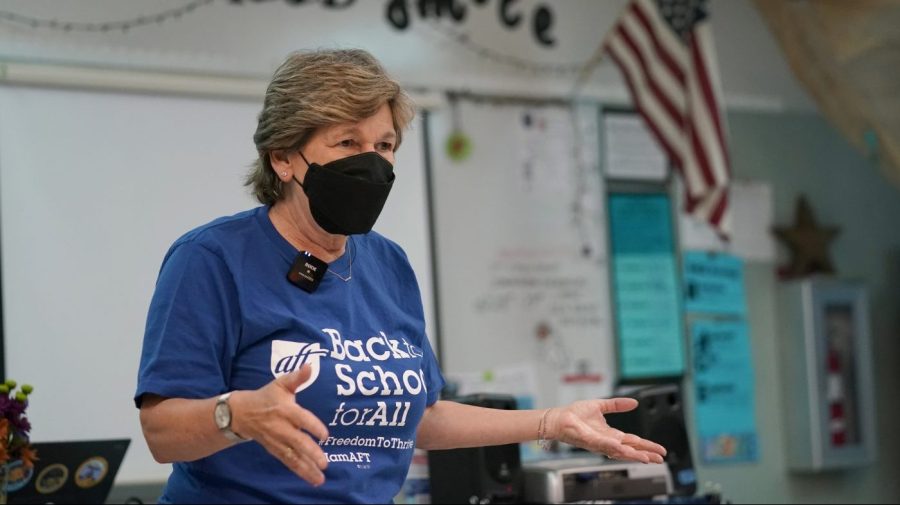 American Federation of Teachers President Randi Weingarten speaks to students