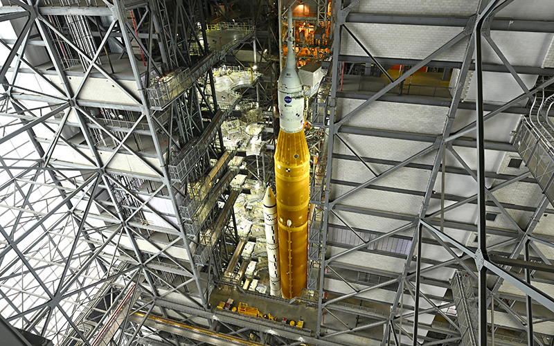 NASA's SLS rocket and Orion spacecraft are prepared to move to another building