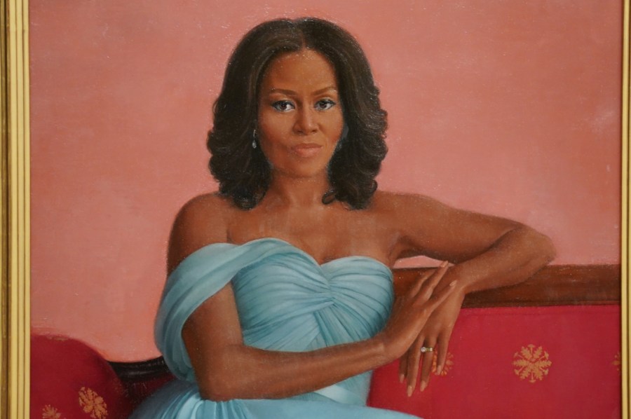 Portrait of former first lady Michelle Obama, painted by Sharon Sprung.