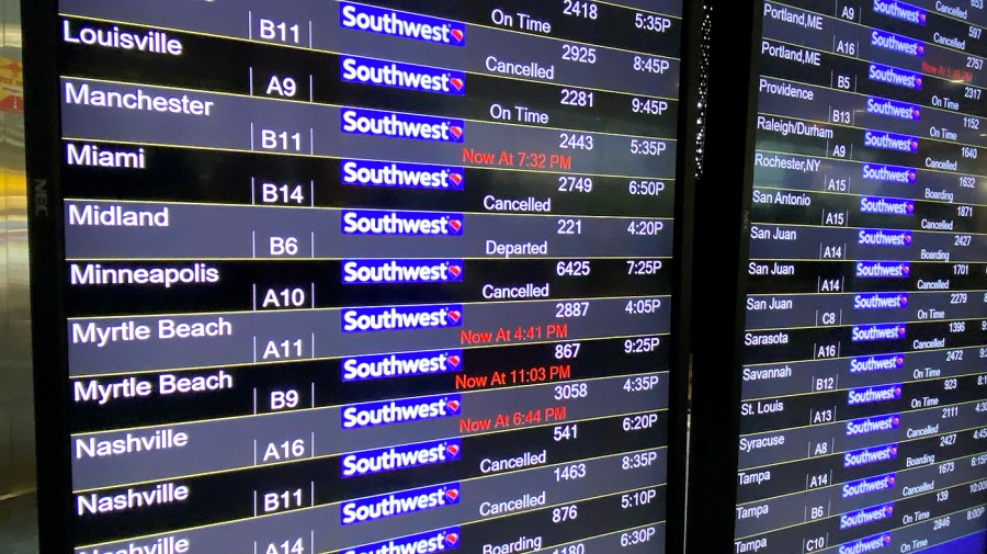 Flight information is seen at BWI International Airport in Baltimore, Md., on Tuesday, August 30, 2022