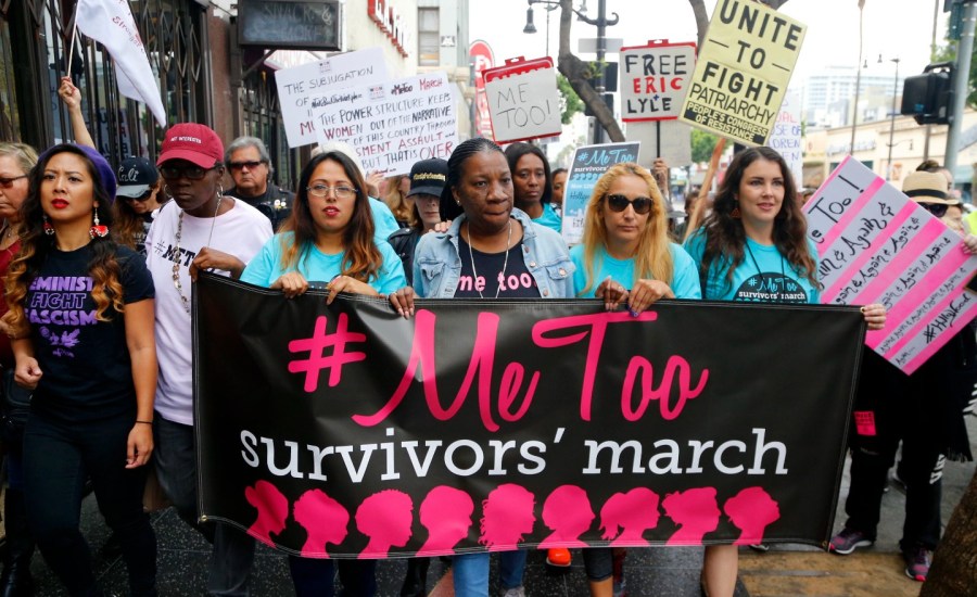 Participants march against sexual assault and harassment at the #MeToo March in Los Angeles in 2017.