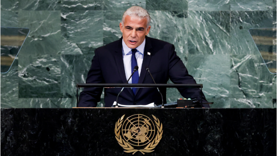 Israel's Prime Minister Yair Lapid addresses the 77th session of the United Nations General Assembly, Thursday, Sept. 22, 2022, at U.N. headquarters.