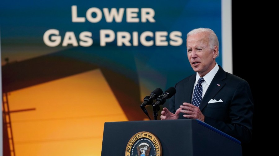 President Joe Biden speaks about gas prices in the South Court Auditorium on the White House campus, Wednesday, June 22, 2022, in Washington.