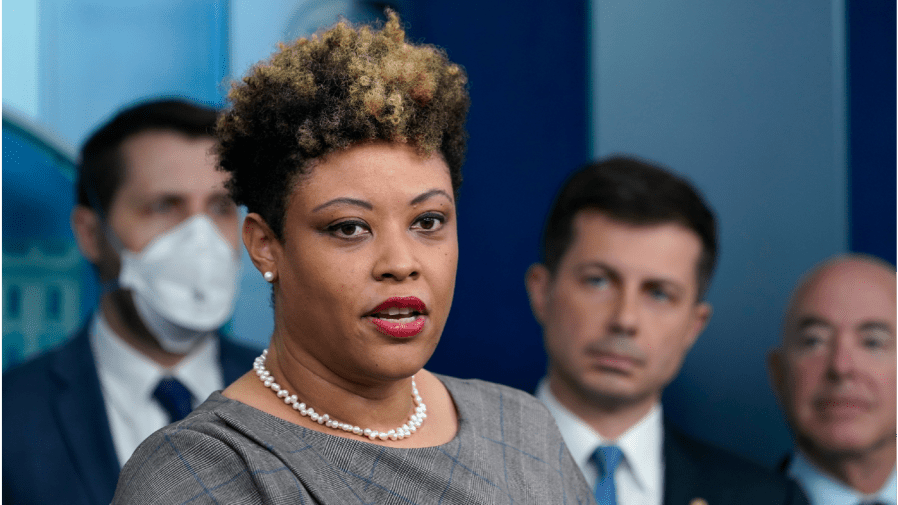 FILE - Office of Management and Budget director Shalanda Young, second from left, speaks during a briefing at the White House in Washington, May 16, 2022.