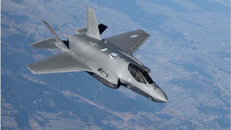 In this image provided by the U.S. Air Force, a U.S. Air Force F-35 Lightning II aircraft assigned to the 34th Fighter Squadron, departs from a KC-10 Extender aircraft after receiving fuel over Poland, Thursday, Feb. 24, 2022.