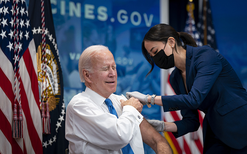 President Biden prepares to receive a booster dose of the COVID-19 vaccine