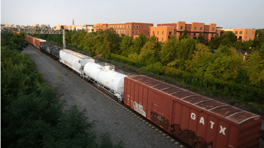 FILE - A CSX freight train travels through Alexandria, Va., Sept. 15, 2022.