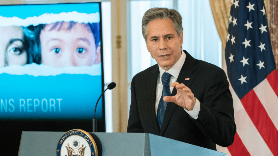 Secretary of State Antony Blinken speaks during the 2022 Trafficking in Persons (TIP) Report launch ceremony at the State Department, Tuesday, July 19, 2022, in Washington.