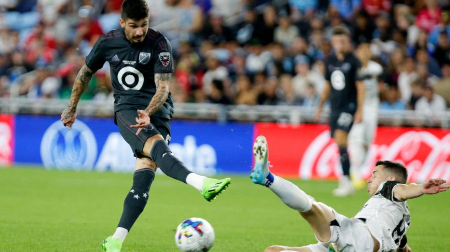 File - MX All-Star Álvaro Fidalgo (8) blocks a shot by MLS All-Star Taxiarchis "Taxi" Fountas during the second half of the MLS All-Star soccer match Wednesday, Aug. 10, 2022, in St. Paul, Minn.