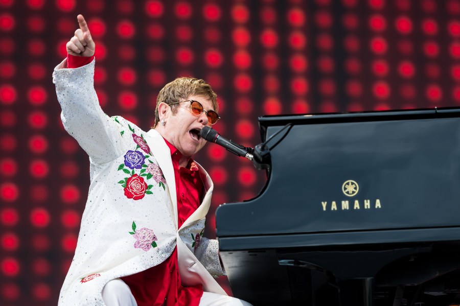 Elton John performs live at Twickenham Stoop in London.