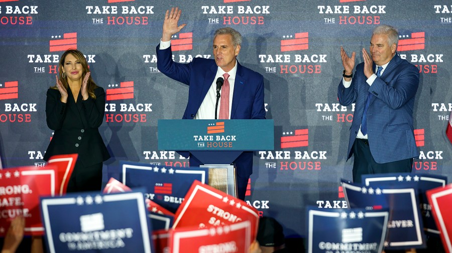 House Minority Leader Kevin McCarthy (R-Calif.) speaks during an Election Night party at The Westin in Washington, D.C., on Wednesday, November 9, 2022.