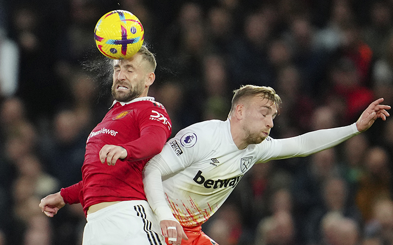 Manchester United's Luke Shaw heads the ball