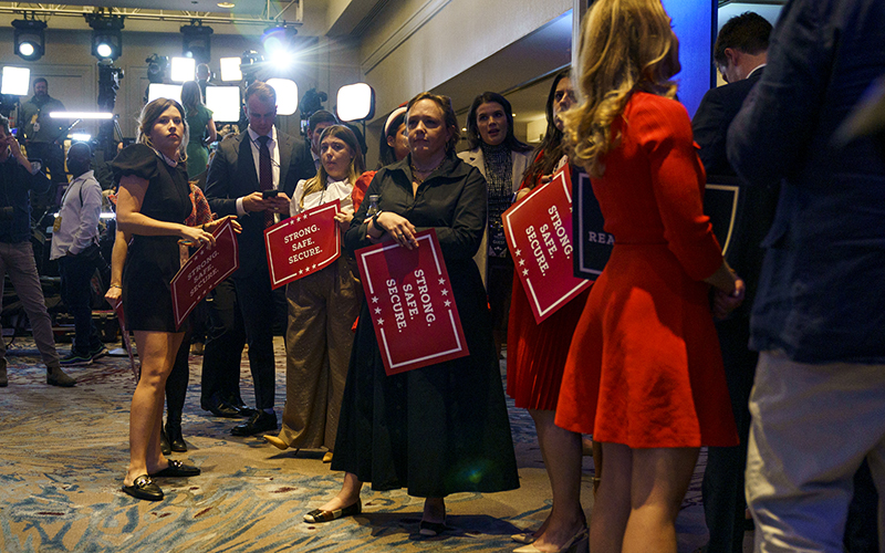 Guests watch returns during an election night party