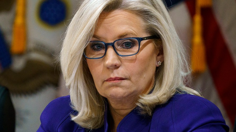 Then-Representative Liz Cheney is seen during a committee business meeting.