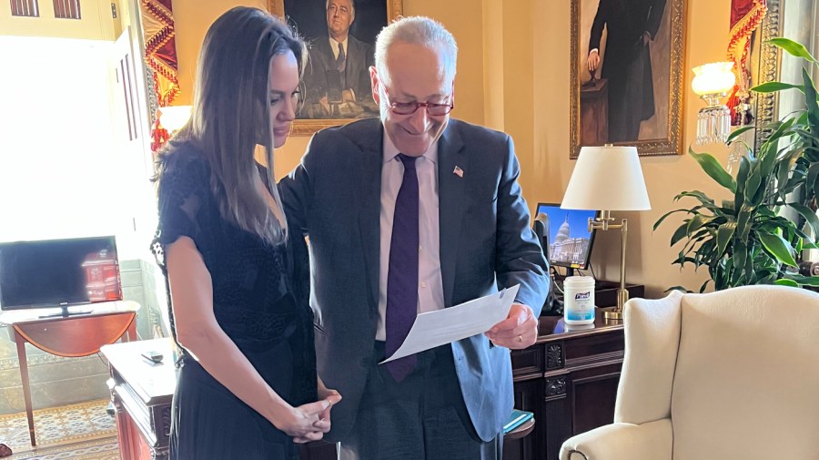 Angelina Jolie meets with Senate Majority Leader Charles Schumer (D-N.Y.).