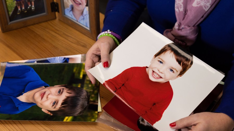 Co-founder and CEO of Sandy Hook Promise Foundation Nicole Hockley shows photos of her son, Dylan