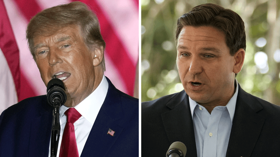 Photo split of Donald Trump and Ron DeSantis