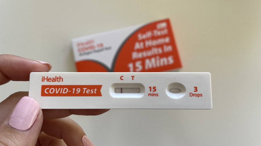 An at-home COVID-19 test shows a negative result. (Alix Martichoux / Nexstar)