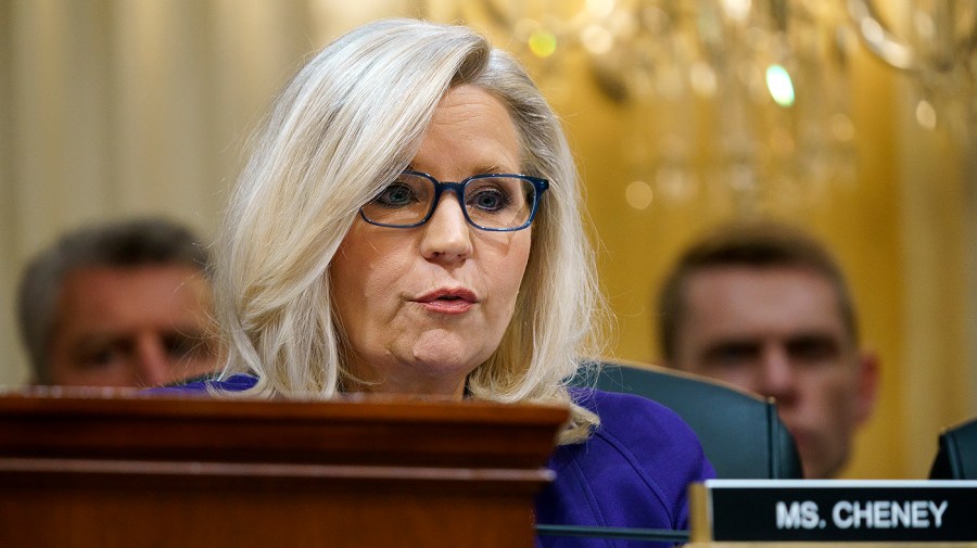 Then-Representative Liz Cheney speaks during a House committee meeting.