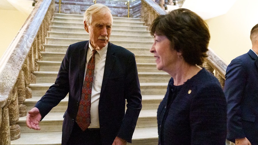 Sen. Angus King (I-Maine) speaks Sen. Susan Collins (R-Maine)