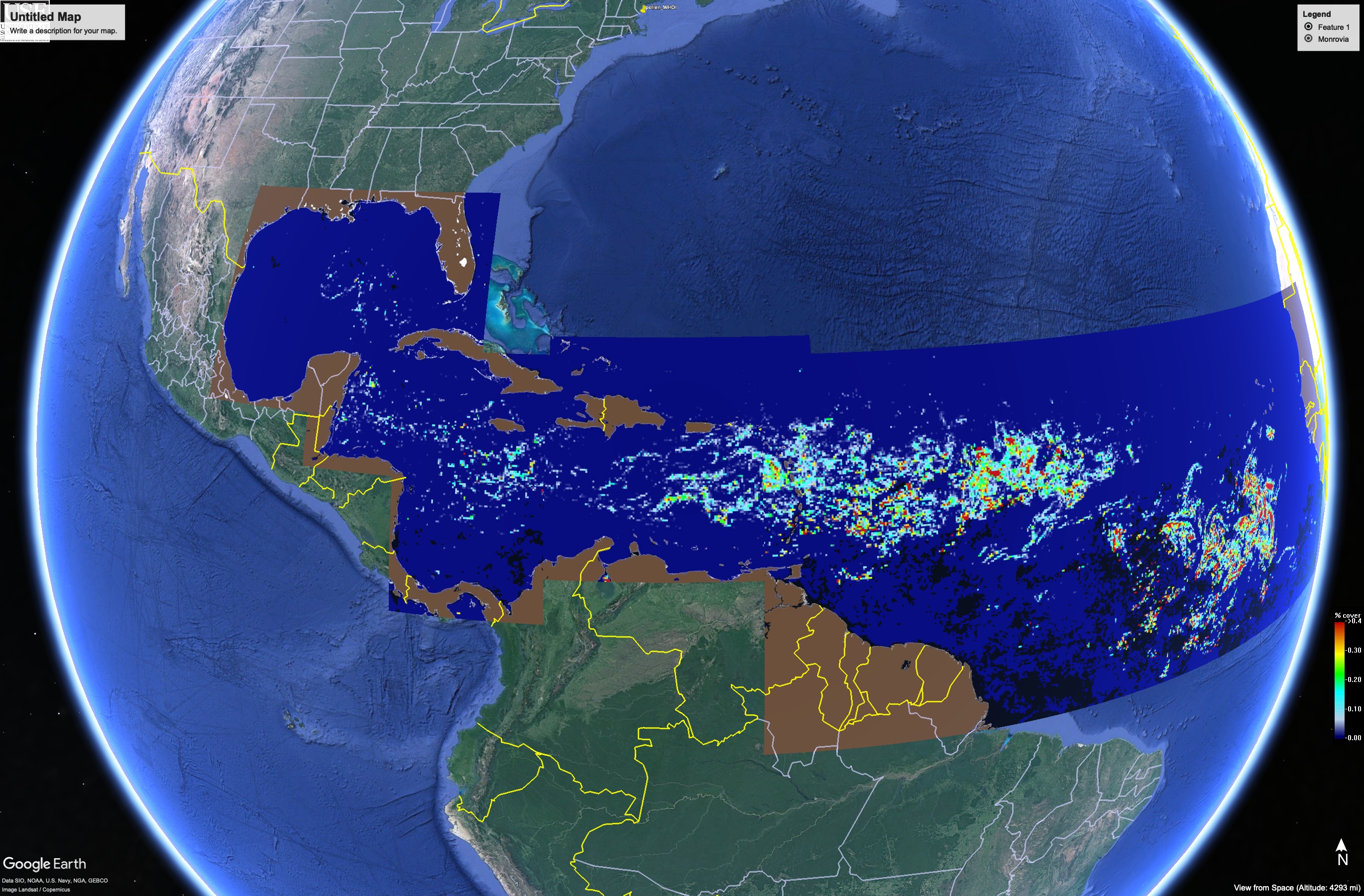 Satellite images show the sargassum belt in March 2023. (Courtesy USF/NOAA)