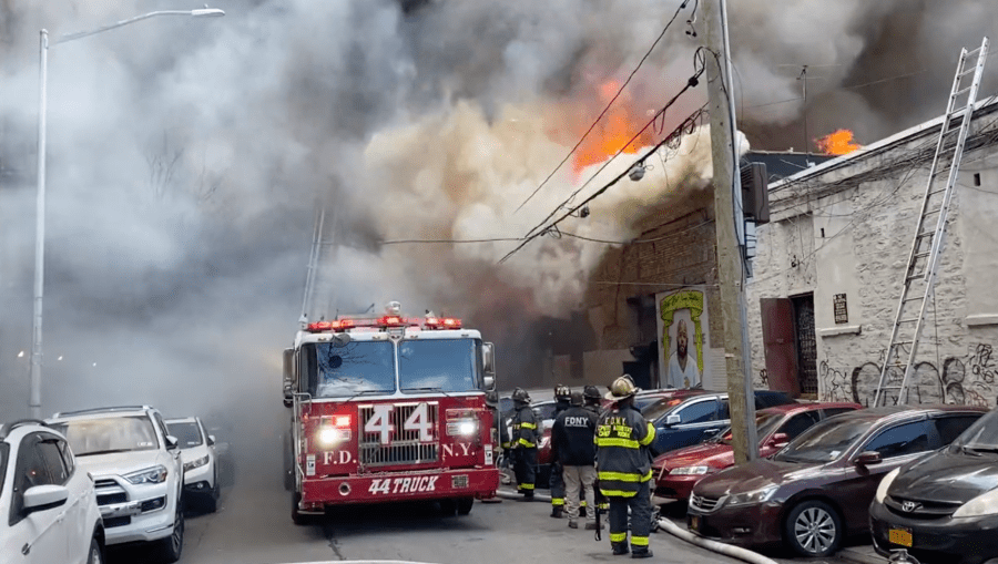 The FDNY battled a five-alarm fire at 2096 Grand Concourse