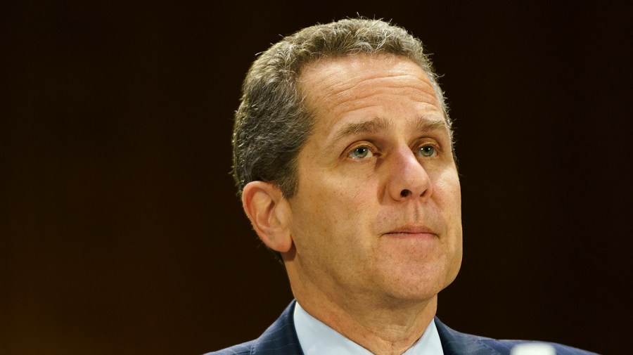 Federal Reserve Vice Chairman For Supervision Michael Barr gives an opening statement during a Senate Banking, Housing, and Urban Affairs Committee hearing on March 28 to discuss the recent bank failures of Silicon Valley Bank and Signature Bank along with the federal response.