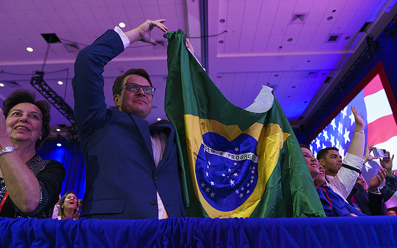 Supporters of Former Brazilian President Jair Bolsonaro are seen following his speech during the Conservative Political Action Conference (CPAC)