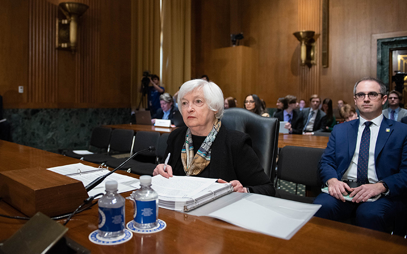 Treasury Secretary Janet Yellen arrives for a Senate Finance Committee hearing