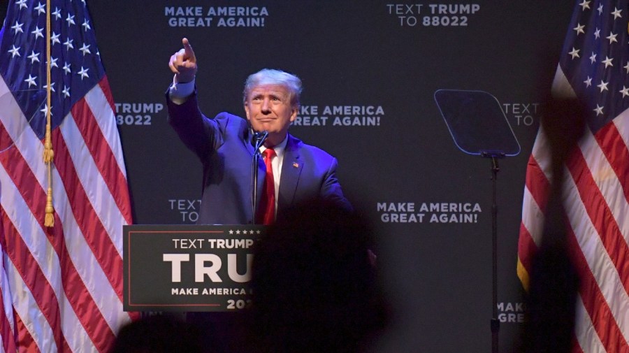 Former President Donald Trump speaks at a campaign event Monday, March 13, 2023, in Davenport, Iowa.