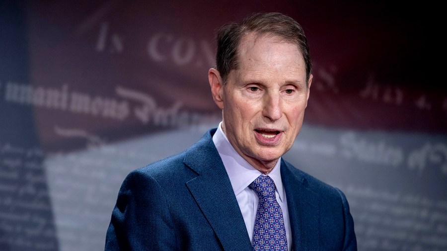 Senator Ron Wyden speaks at a press conference.