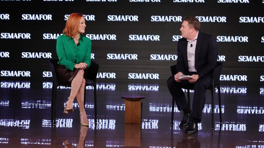 Jen Psaki and Ben Smith speak on stage during the Semafor Media Summit on April 10, 2023 in New York City.