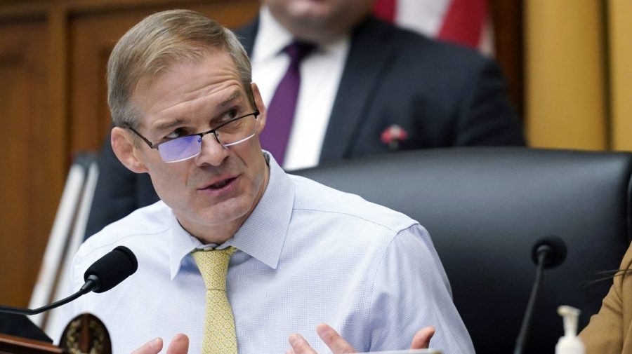 FILE - Chairman Jim Jordan, R-Ohio, left, speaks during a House Judiciary subcommittee hearing on Capitol Hill, Feb. 9, 2023, in Washington. House Republicans on Thursday, April 6, subpoenaed one of the former Manhattan prosecutors who had been leading a criminal investigation into Donald Trump before quitting last year in a clash over the direction of the probe. Jordan ordered Mark Pomerantz to testify before the committee by April 30. (AP Photo/Carolyn Kaster, File)