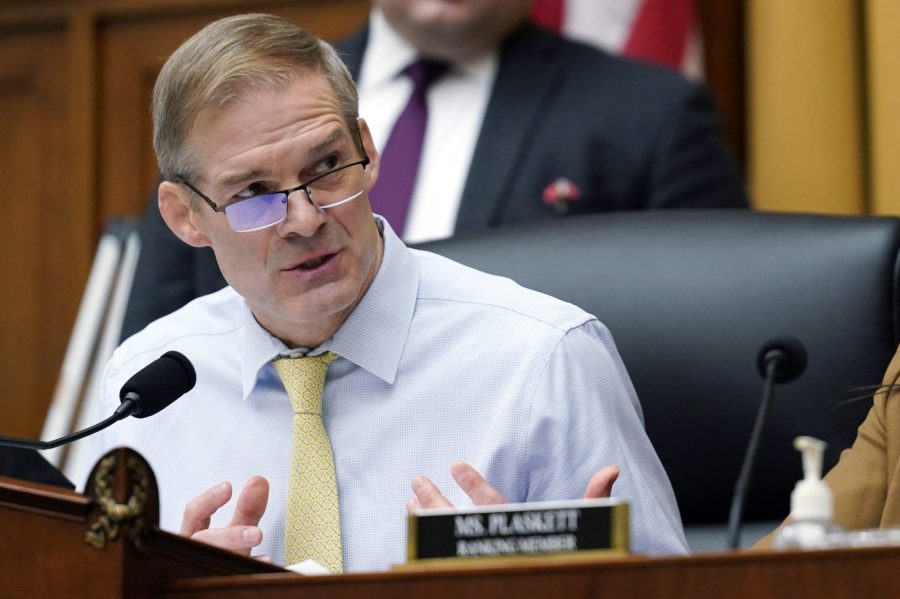 FILE - Chairman Jim Jordan, R-Ohio, left, speaks during a House Judiciary subcommittee hearing on Capitol Hill, Feb. 9, 2023, in Washington. House Republicans on Thursday, April 6, subpoenaed one of the former Manhattan prosecutors who had been leading a criminal investigation into Donald Trump before quitting last year in a clash over the direction of the probe. Jordan ordered Mark Pomerantz to testify before the committee by April 30. (AP Photo/Carolyn Kaster, File)