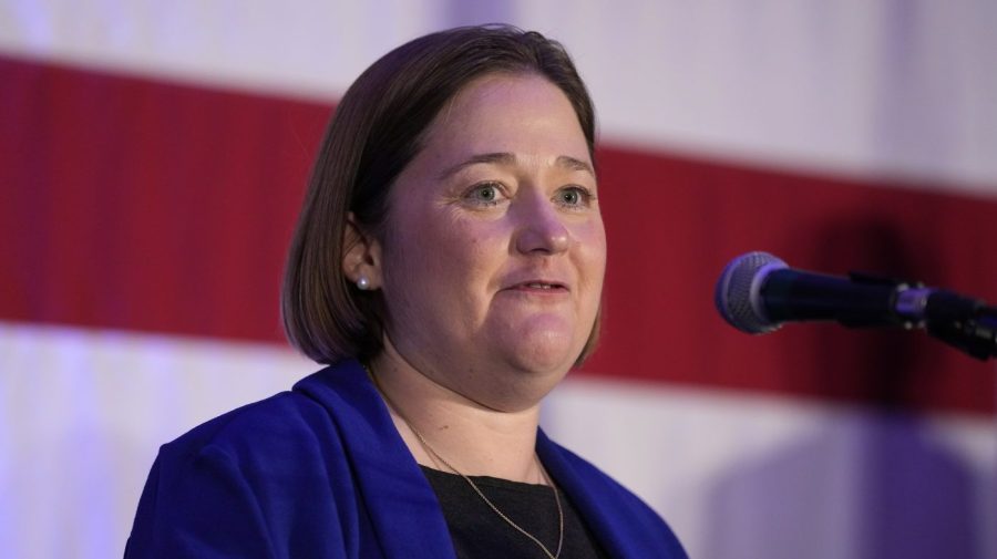 FILE - Iowa Republican Attorney General candidate Brenna Bird speaks during a Republican Party of Iowa election night rally, Tuesday, Nov. 8, 2022, in Des Moines, Iowa. The Iowa Attorney General's Office has, at least for now, halted its longstanding practice of paying for emergency contraception, and in rare cases abortion, for victims of sexual assault. A spokeswoman for Bird, who was elected in November, told the Des Moines Register that the pause is part of a review of victim services.(AP Photo/Charlie Neibergall, File)