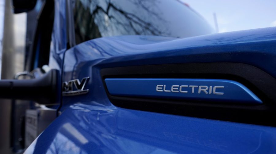 FILE - An International Electric MV Series truck is seen on display in Austin, Texas, Wednesday, Feb. 22, 2023. The Biden administration will propose new automobile pollution limits this week that would require at least 54% of new vehicles sold in the U.S. to be electric by 2030, ramping up quickly to as high as 67% by 2032. That's according to three people briefed on the plan. (AP Photo/Eric Gay, FIle)