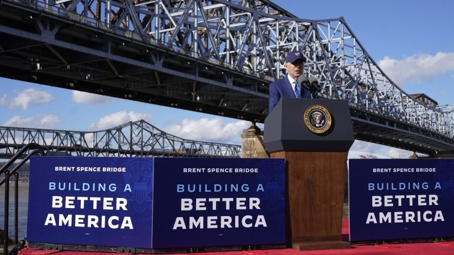 President Joe Biden speaks about his infrastructure agenda under the Clay Wade Bailey Bridge, Wednesday, Jan. 4, 2023, in Covington, Ky. (AP Photo/Patrick Semansky, File)