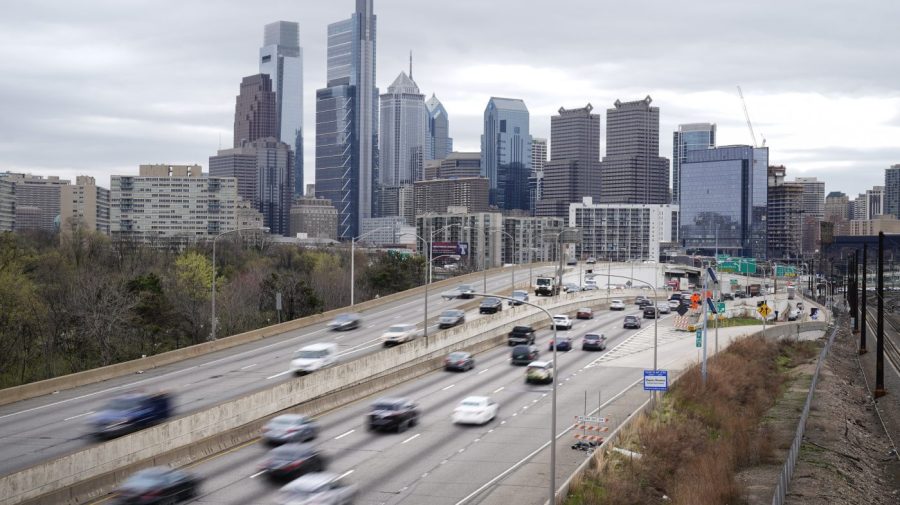 FILE - Traffic moves along the Interstate 76 highway on March 31, 2021, in Philadelphia. The number of people killed on U.S. roadways decreased slightly in 2022, but government officials said the 42,795 people who died is still a national crisis. (AP Photo/Matt Rourke, File)