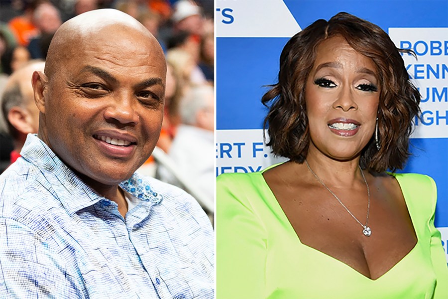 FILE- This photo file combo shows from left, Charles Barkley and Gayle King. TV hosts King and Barkley will headline a new primetime weekly CNN show. The network made the announcement Saturday, April 22, 2023. (AP Photo/File)