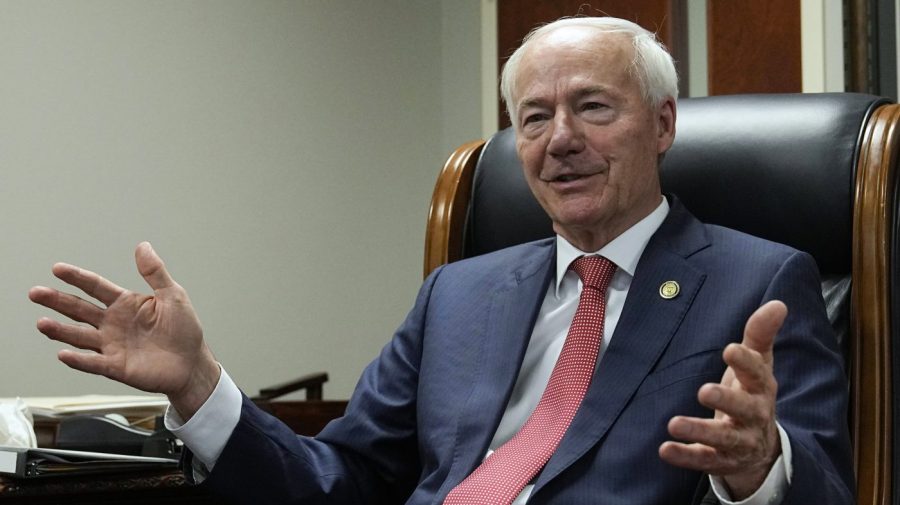 Former Arkansas Gov. Asa Hutchinson speaks during an interview in his office Wednesday, April 19, 2023, in Rogers, Ark.. (AP Photo/Sue Ogrocki)