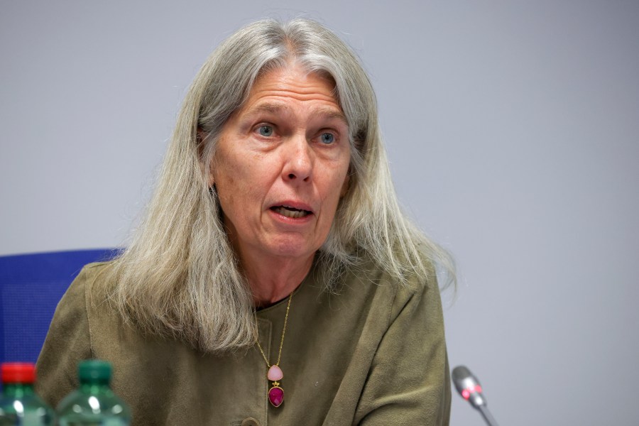 FILE - Jill Hruby, U.S. Department of Energy Under Secretary for Nuclear Security and Administrator of the National Nuclear Security Administration addresses the media during the 66th General Conference of the IAEA (International Atomic Energy Agency) in Vienna, Sept. 28, 2022. The top priority continues to be restarting production activities given the world's deteriorating security environment, Hruby recently told a congressional subcommittee. (AP Photo/Theresa Wey, File)