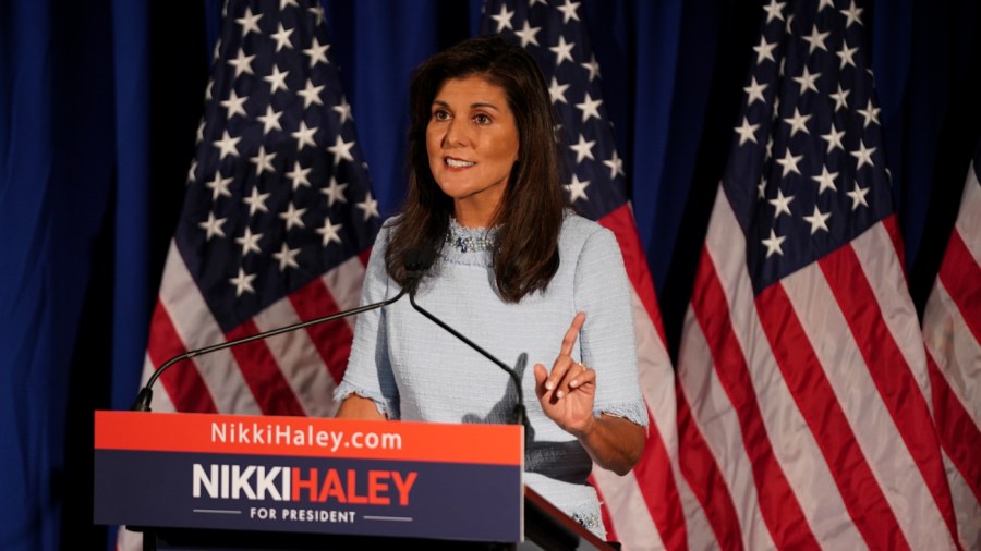 Republican presidential candidate Nikki Haley discusses abortion at the Susan B. Anthony Pro-Life America headquarters in Arlington, Va. on April 25, 2023.