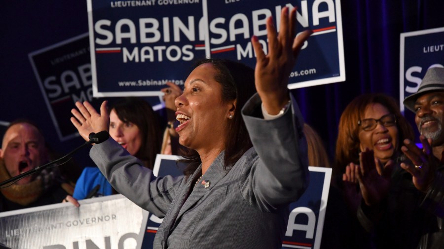 Lt. Gov. Sabina Matos gives her victory speech during an election night gathering