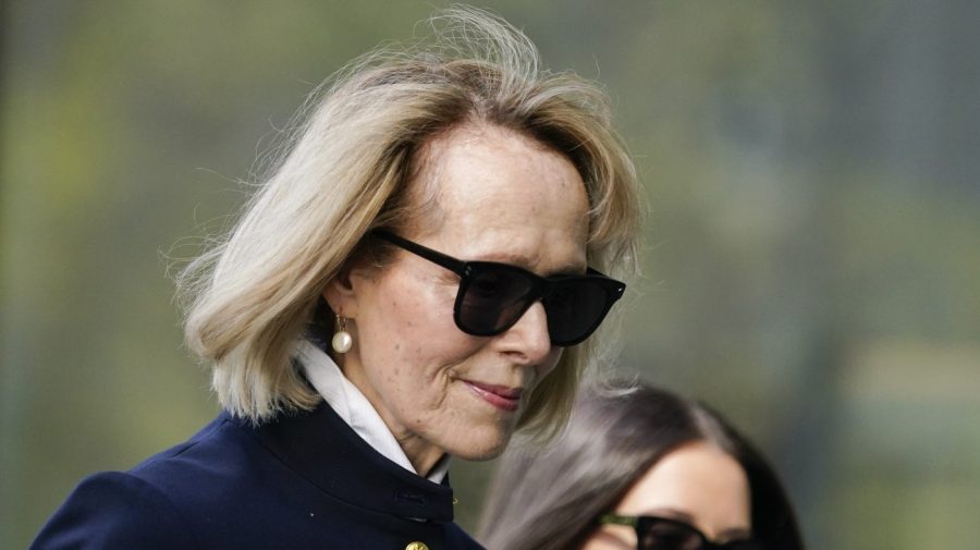 Former advice columnist E. Jean Carroll arrives to Manhattan federal court, Monday, May 1, 2023, in New York. (AP Photo/John Minchillo)