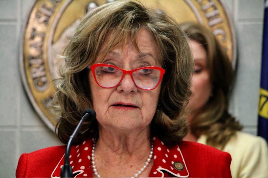 North Carolina state Sen. Joyce Krawiec, a Forsyth County Republican, speaks at a news conference on proposed new abortion restrictions Tuesday, May 2, 2023, at the Legislative Building in Raleigh, N.C. (AP Photo/Hannah Schoenbaum)