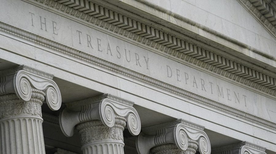 FILE - The Treasury Building is viewed in Washington, May 4, 2021.