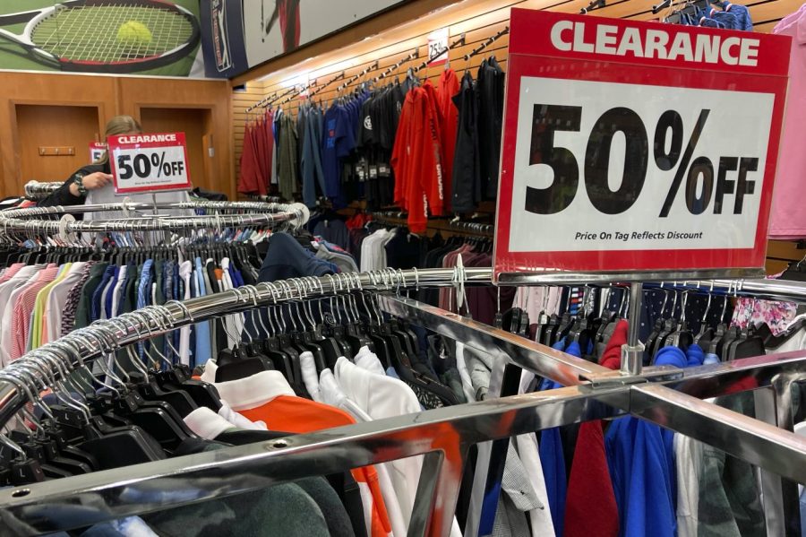 Clearance sale signs are displayed at a retail store in Downers Grove, Ill., Wednesday, April 26, 2023. On Wednesday, the Labor Department reports on U.S. consumer prices for April. (AP Photo/Nam Y. Huh)