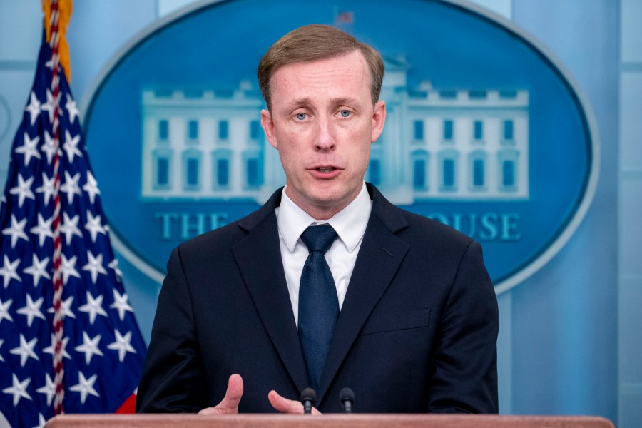 FILE - White House national security adviser Jake Sullivan speaks at a press briefing at the White House in Washington, April 24, 2023. Sullivan and senior Chinese foreign policy adviser Wang Yi held talks in Vienna this week, the latest in a series of small signs that tensions could be easing between the world's two biggest economies. (AP Photo/Andrew Harnik, File)