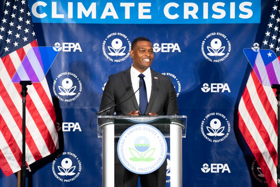 Environmental Protection Agency Administrator Michael Regan speaks about new proposed limits on greenhouse gas emissions from coal- and gas-fired power plants during an event at the University of Maryland on Thursday, May 11, 2023, in College Park, Md. (AP Photo/Nathan Howard)