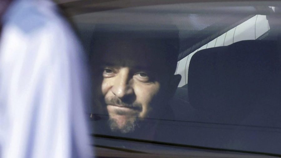 Ukraine's President Volodymyr Zelenskyy is seen in a motorcade vehicle on his way to attend the Group of Seven (G7) nations' meetings Saturday, May 20, 2023, in Hiroshima, western Japan. (Kyodo News via AP)